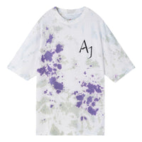 Men's Air Jordan Splash Ink Color Block Alphabet Printing Casual Short Sleeve Blue T-Shirt DM1455-366