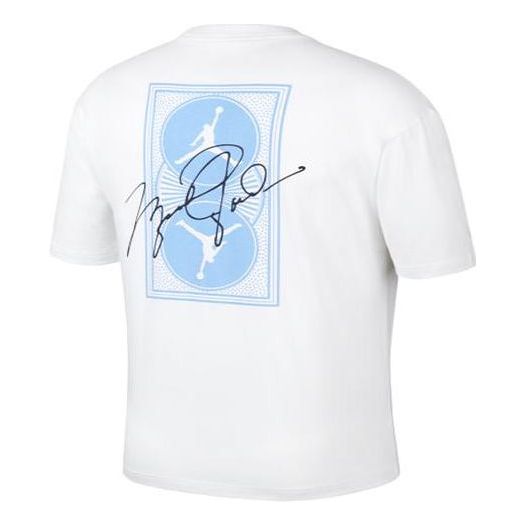 Men's Air Jordan Minimalistic Back Large Logo Printing Casual Round Neck Short Sleeve White Blue T-Shirt DZ4055-103