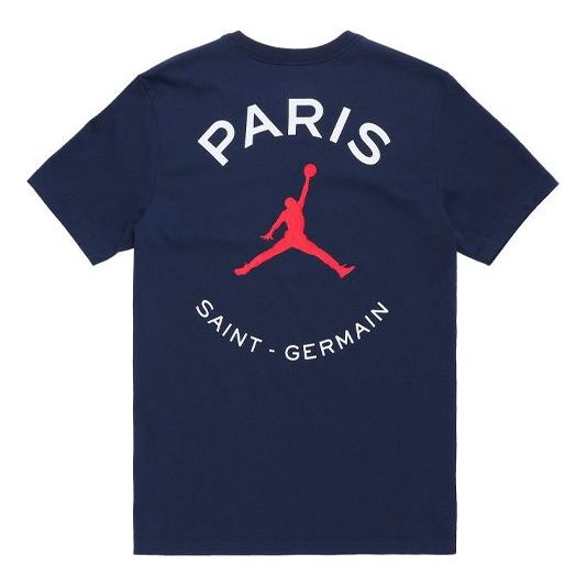 Air Jordan Paris Saint-Germain team logo Logo Printing Sports Round Neck Short Sleeve Blue DB6515-410