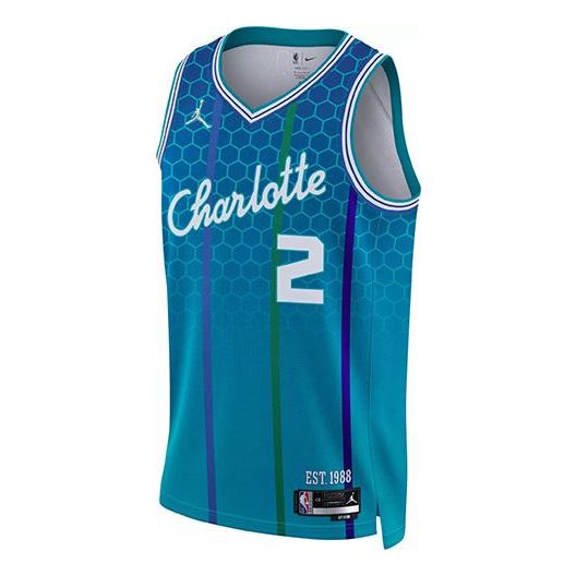 Men's Air Jordan Retro Basketball Jersey/Vest SW Fan Edition 21-22 Season Charlotte Hornets Lonzo Ball No. 2 Blue DB4020-481