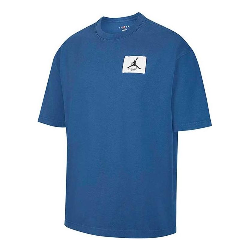 Men's Air Jordan Logo Label Loose Round Neck Pullover Short Sleeve France Blue T-Shirt DZ0605-486