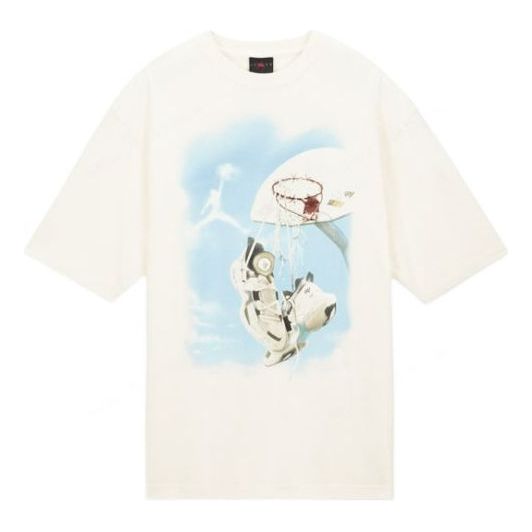 Men's Air Jordan x HTG Crossover Cartoon Printing Round Neck Short Sleeve Us Edition Light Ivory T-Shirt DJ7977-110