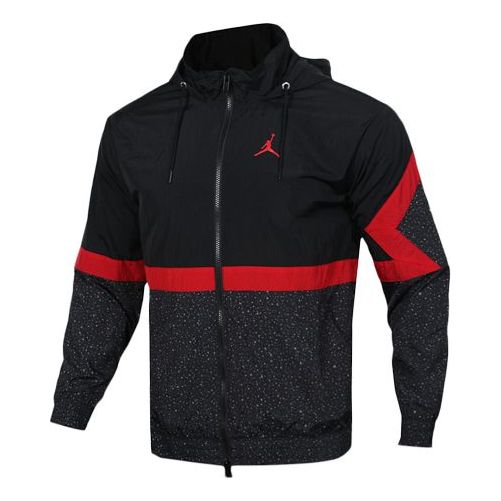 Air Jordan Diamond Cement Jacket Running Training Sports Hooded Jacket Black Red AR3243-010