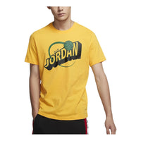 Men's Air Jordan Alphabet Printing Round Neck Pullover Short Sleeve Yellow T-Shirt CT2001-741