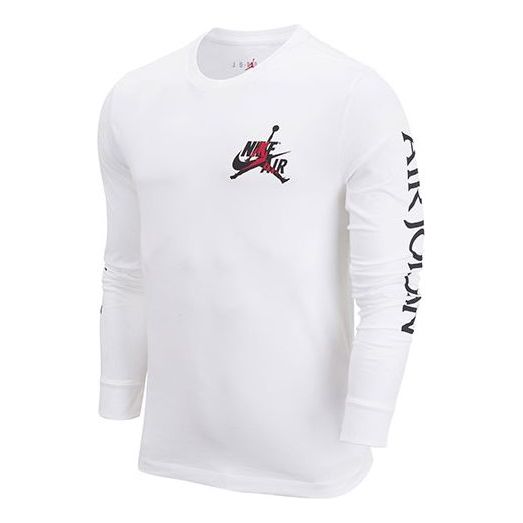 Men's Air Jordan Logo Printing Round Neck Long Sleeves White T-Shirt DN1447-100